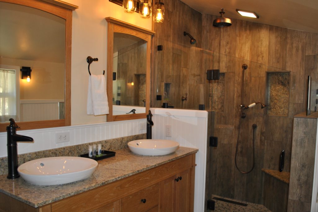 Upstair Bathroom Double Vanity, Luxury Multi-head Shower System with Rain